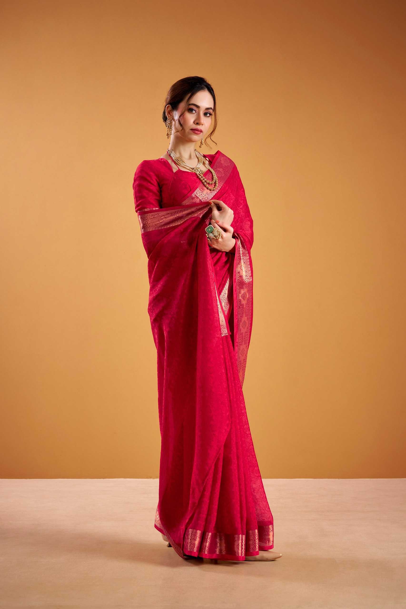 Calviarc Zariya Shimmer Ready-to-Wear Saree with Zari Border