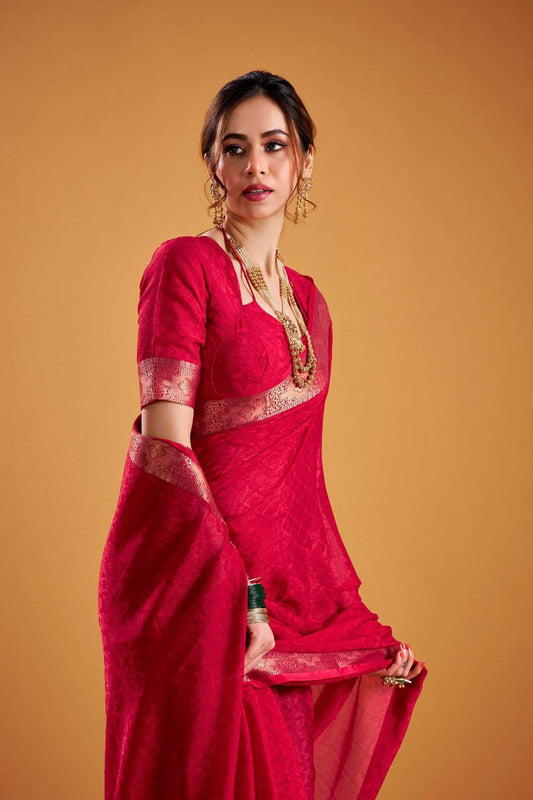 Calviarc Zariya Shimmer Ready-to-Wear Saree with Zari Border