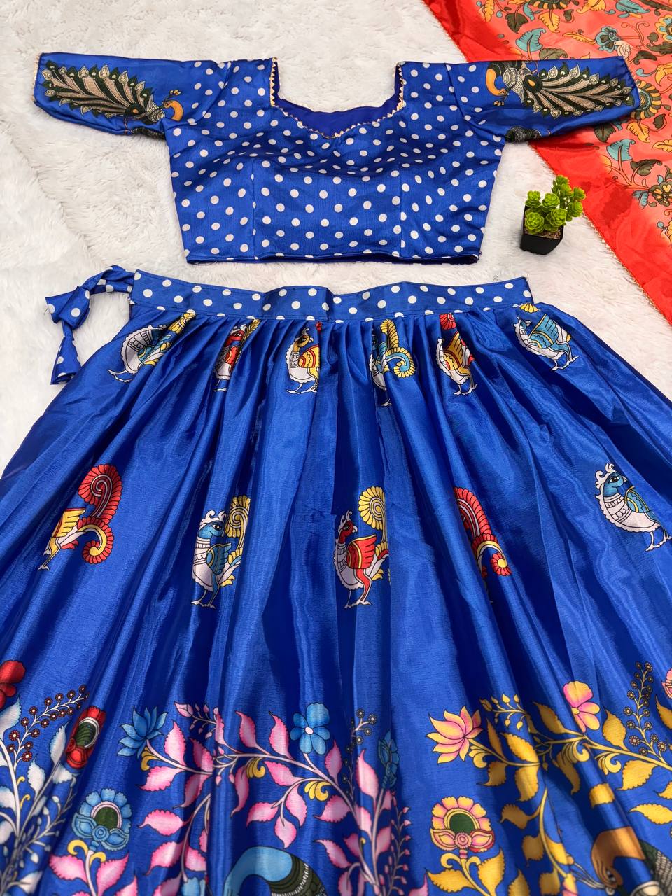 Calviarc Neel Kalamkari – Printed Chinon Lehenga Set with Dupatta