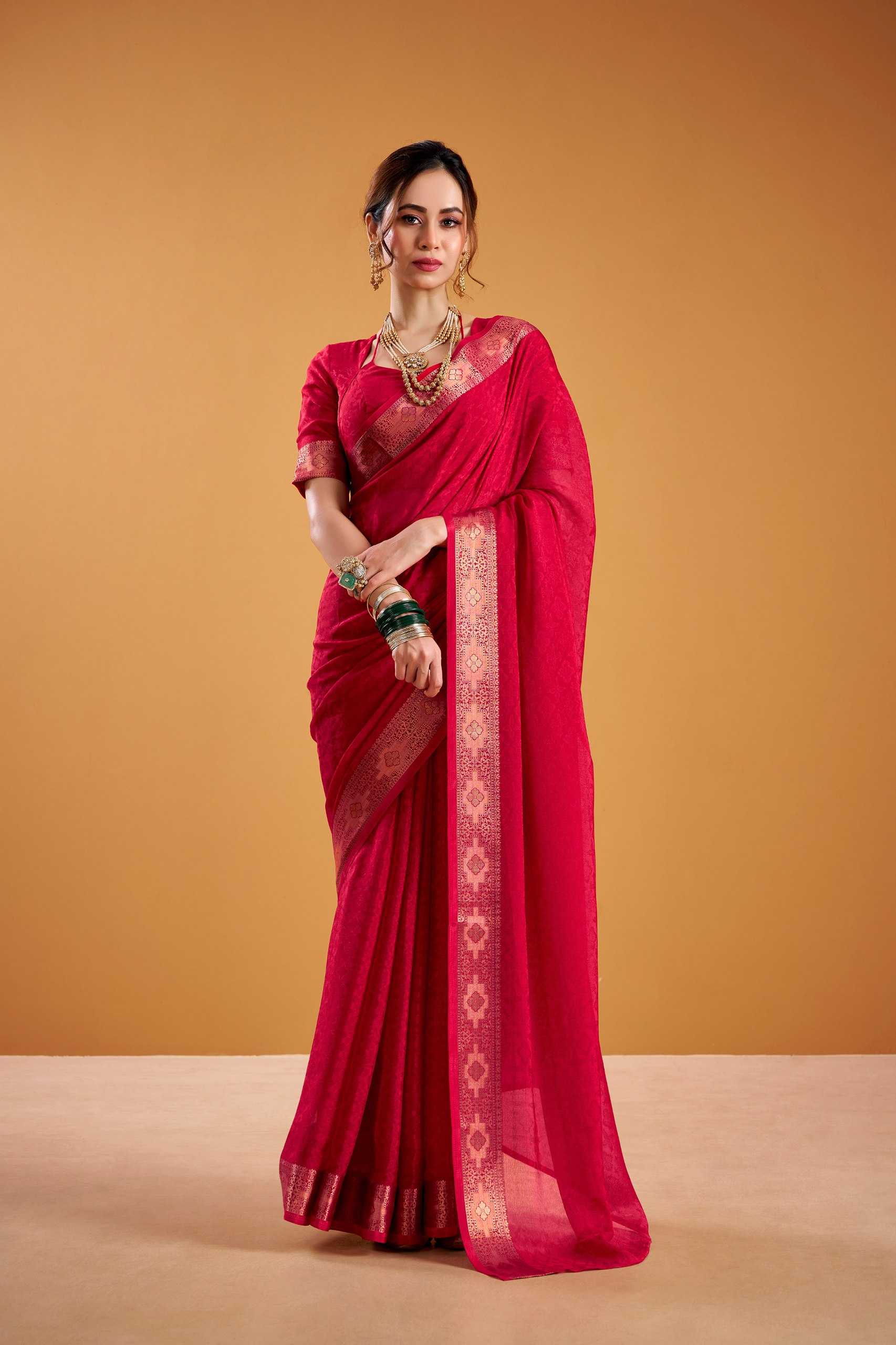 Calviarc Zariya Shimmer Ready-to-Wear Saree with Zari Border