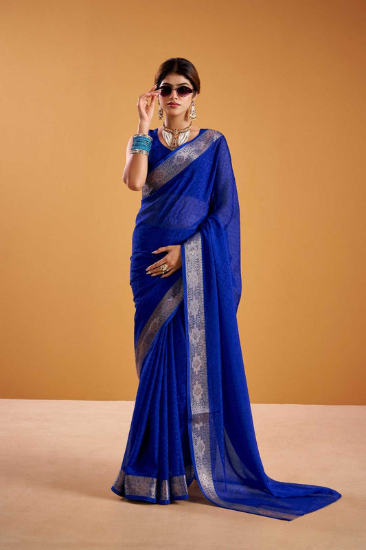 Calviarc Zariya Shimmer Ready-to-Wear Saree with Zari Border