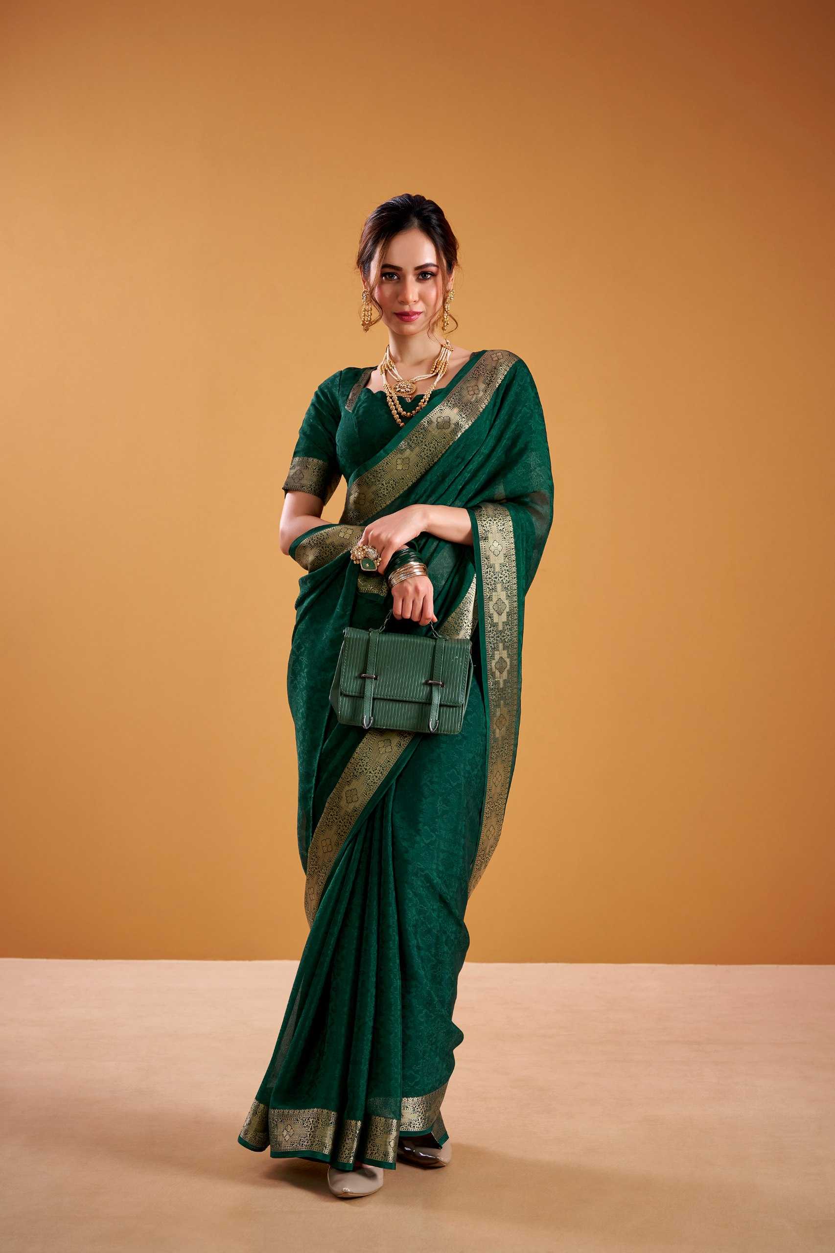 Calviarc Zariya Shimmer Ready-to-Wear Saree with Zari Border