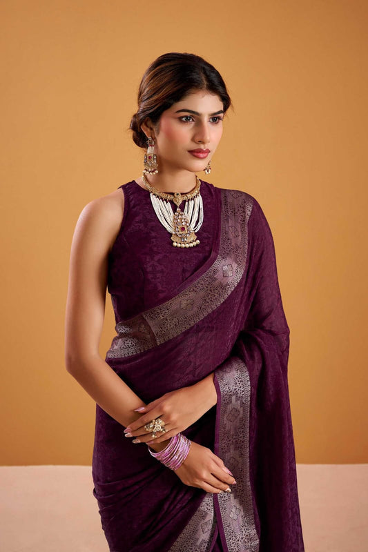 Calviarc Zariya Shimmer Ready-to-Wear Saree with Zari Border