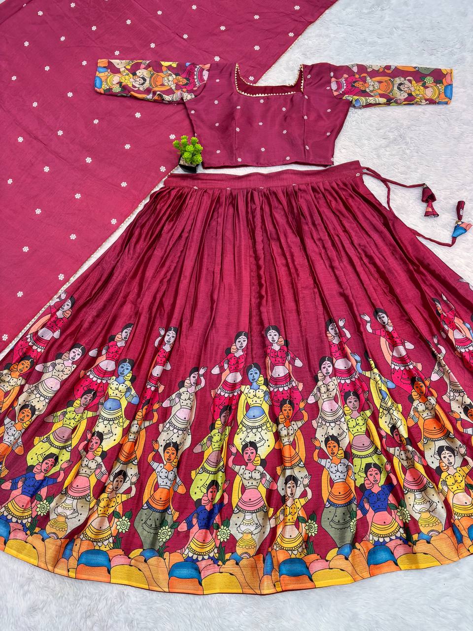Calviarc Nritya Rasa – Kalamkari Chinon Lehenga Set