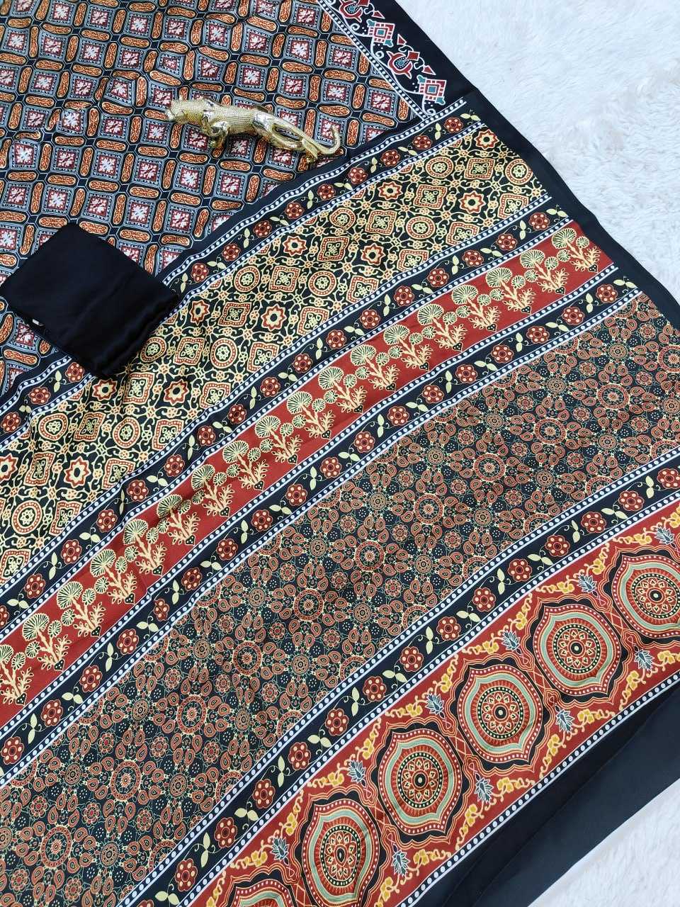 Calviarc Noir Ajrakh Ready-to-Wear Semi Gajji Silk Saree