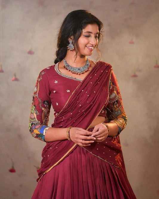 Calviarc Nritya Rasa – Kalamkari Chinon Lehenga Set