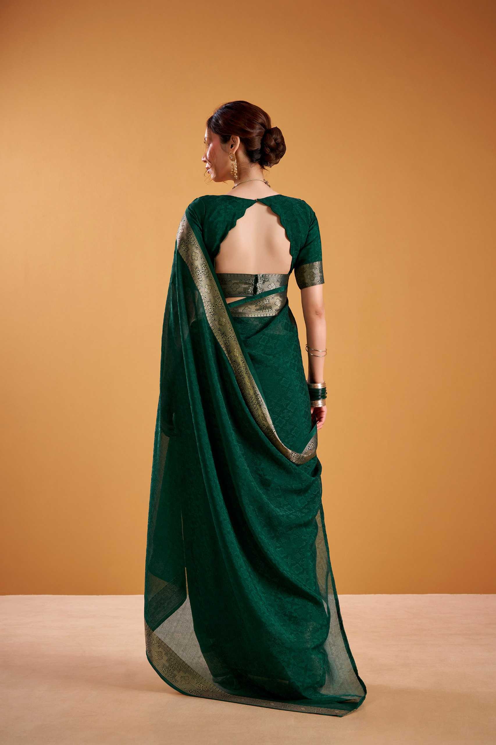 Calviarc Zariya Shimmer Ready-to-Wear Saree with Zari Border