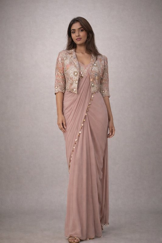 Calviarc Rosé Grace – Ready-to-Wear Crepe Silk Saree