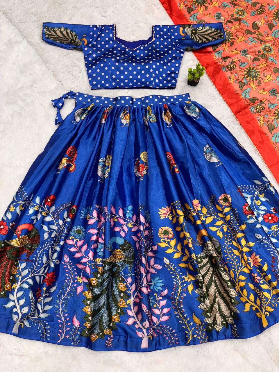 Calviarc Neel Kalamkari – Printed Chinon Lehenga Set with Dupatta